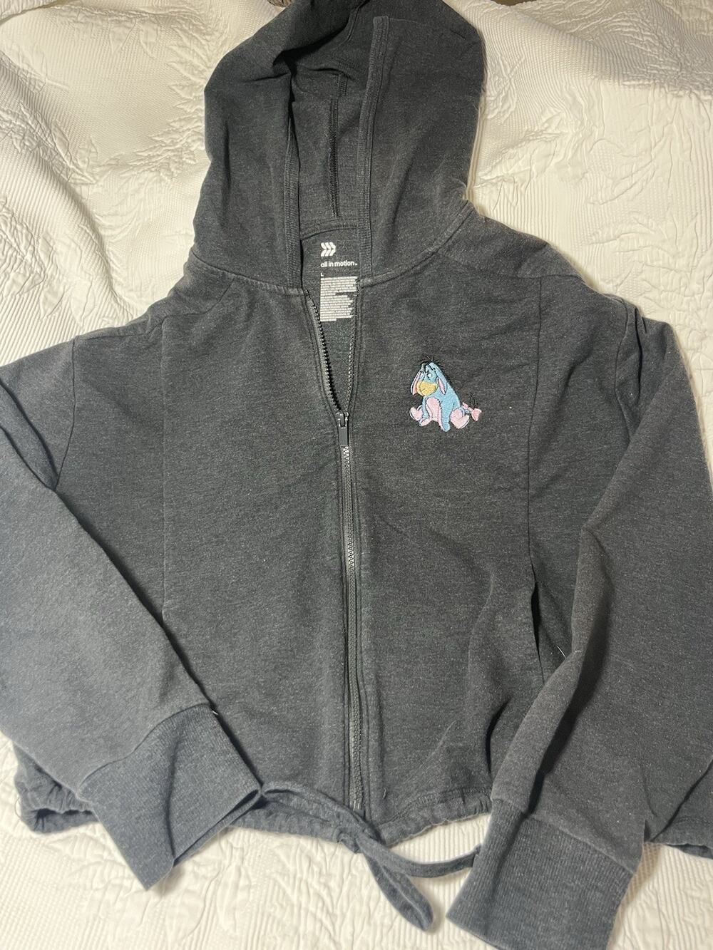 Custom Embroidered Upcycle All In Motion Large Gray Hoodie Full Zip Eyore